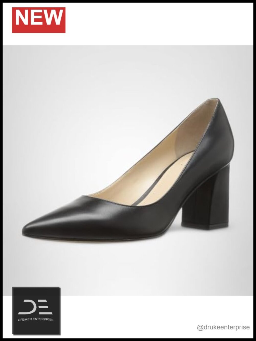 Leather Pointed Toe Block Heel Pump Slip On Dress Shoes